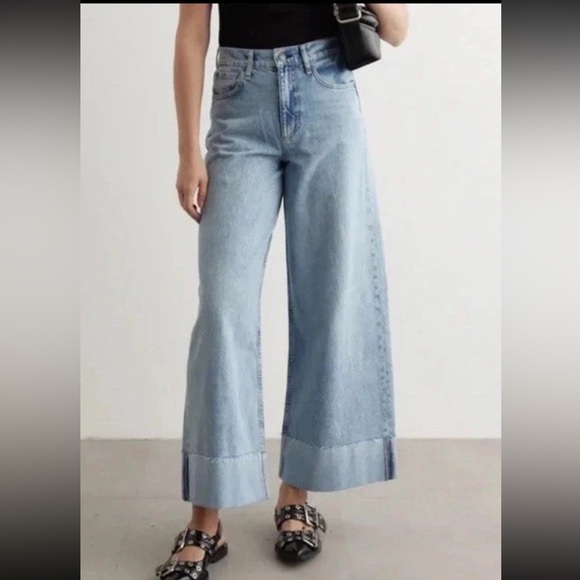 RAG & BONE Sophie Jean Mari High Rise Ultra Wide Leg Crop Ankle Cuff Sz 30 $268 - Picture 3 of 14